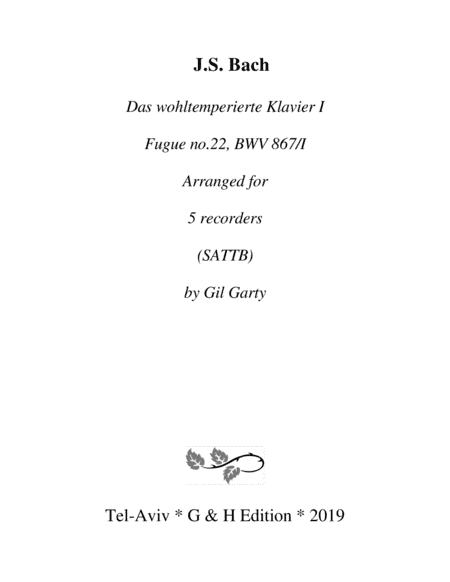 Fugue from Das wohltemperierte Klavier I, BWV 867/II (Version in A minor) (arrangement for 5 recorde (arr. Gil Garty)
