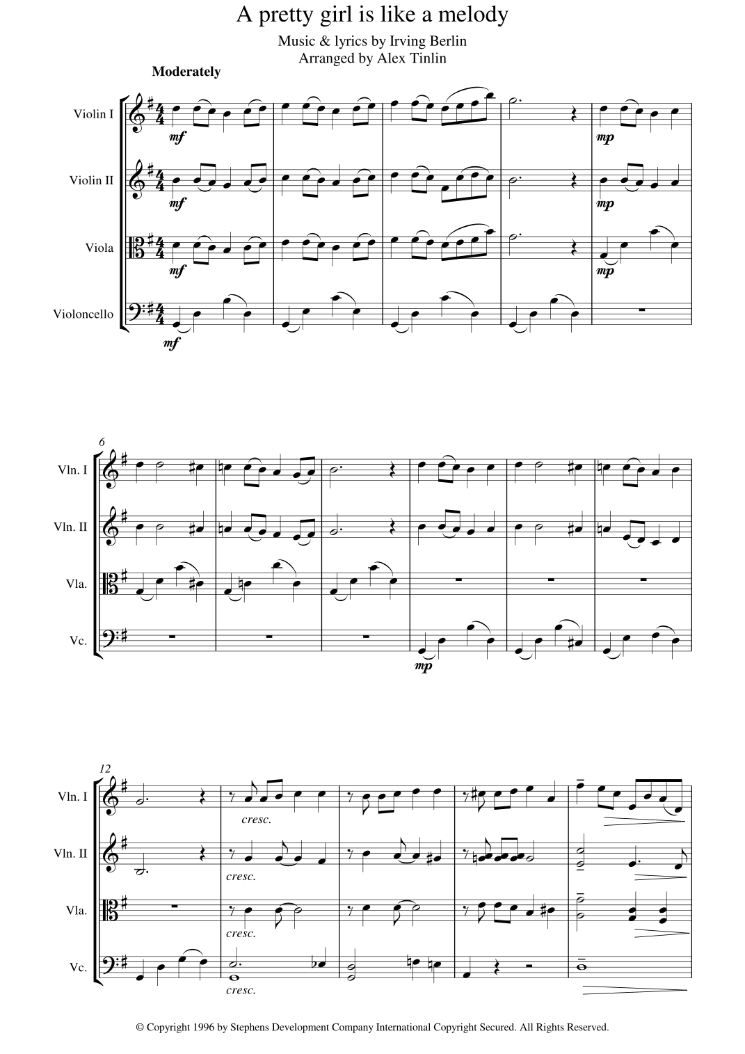 A Pretty Girl Is Like A Melody (arr. Alex Tinlin)