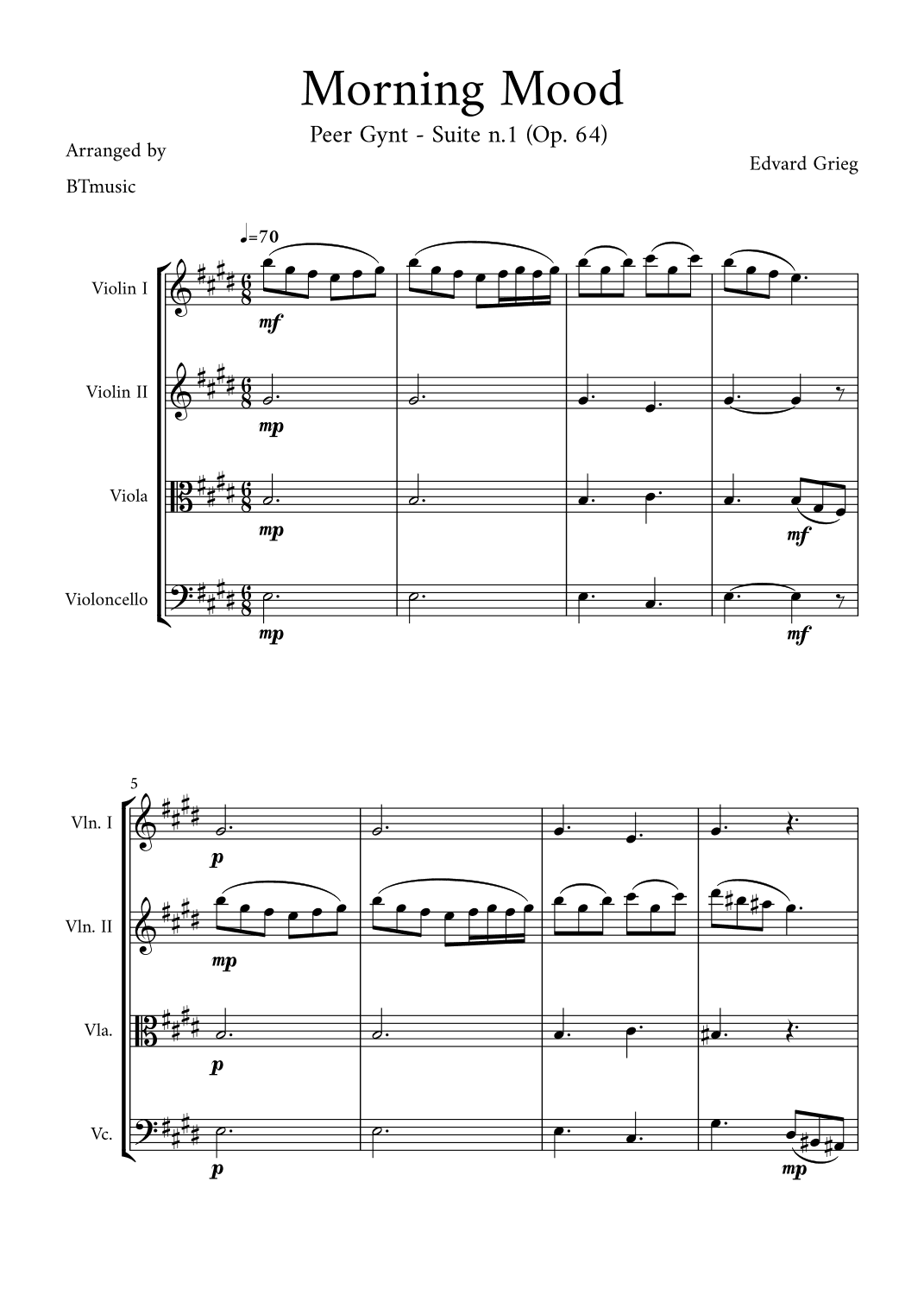 Morning Mood (Peer Gynt Suite N.1, Op 46) (arr. BTmusic)