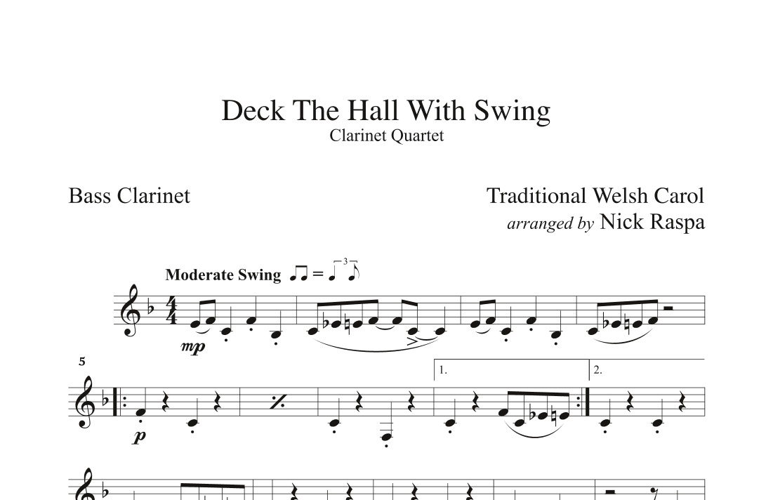Deck The Hall With Swing (Bass Clarinet part for Clarinet quartet) (arr. Nick Raspa)