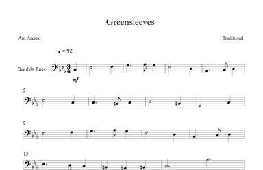 Greensleeves - Lead Sheet for Double Bass  (arr. Arezzo Music)