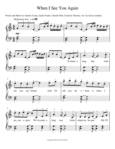 See You Again from FURIOUS 7 (arr. Jessica Jenkins)