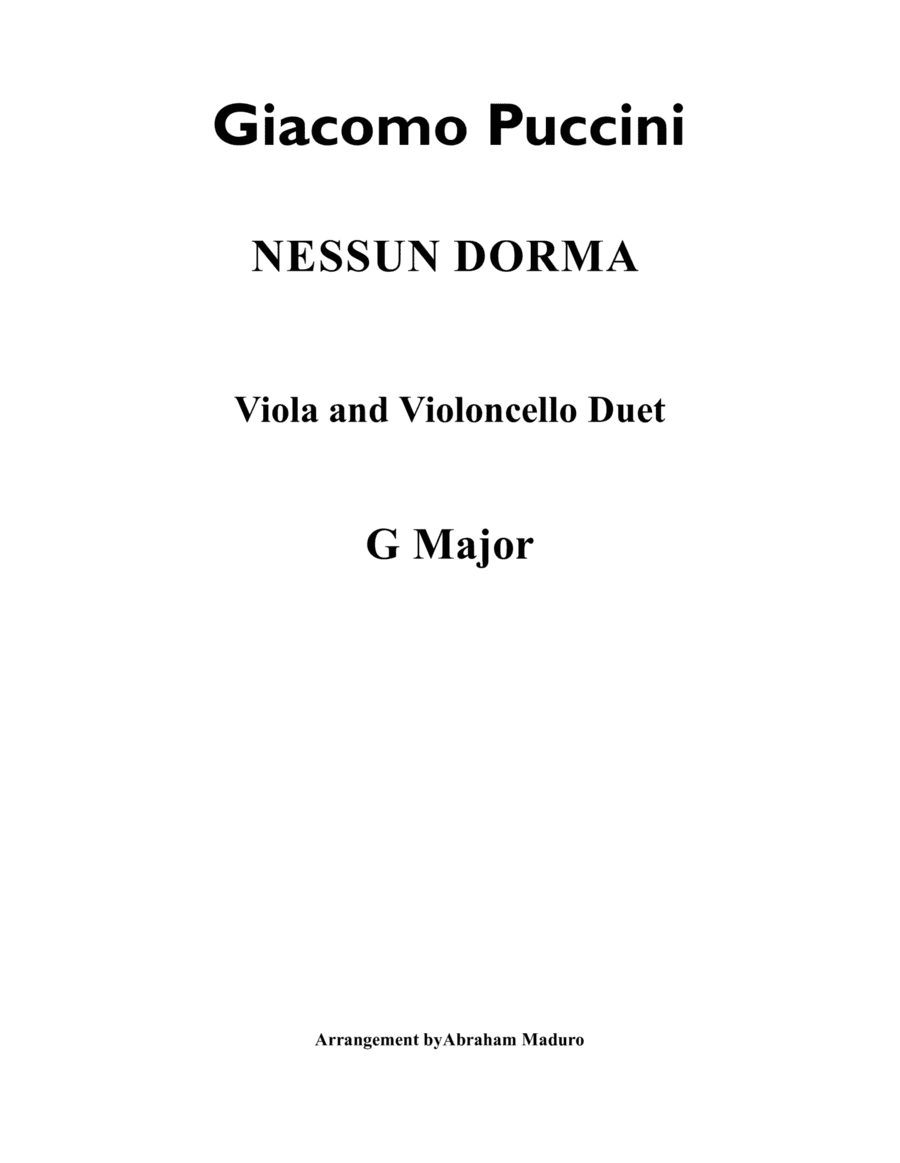 Nessun Dorma Viola and Cello Duet-Score and Parts (arr. Abraham Maduro)