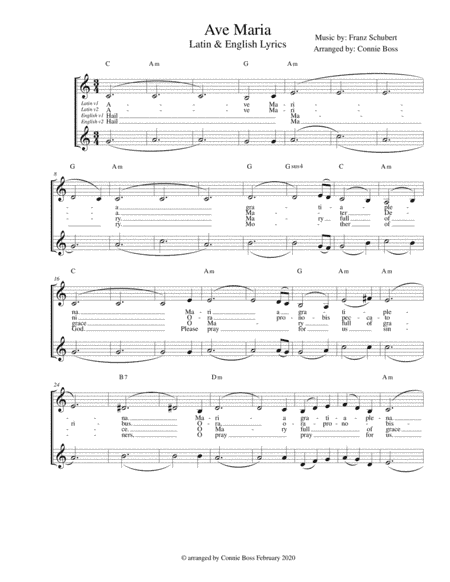 Ave Maria - Latin and English lyrics included for duet A cappella (arr. Connie Boss)