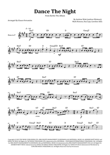 Dance The Night (arr. Glauco Fernandes)