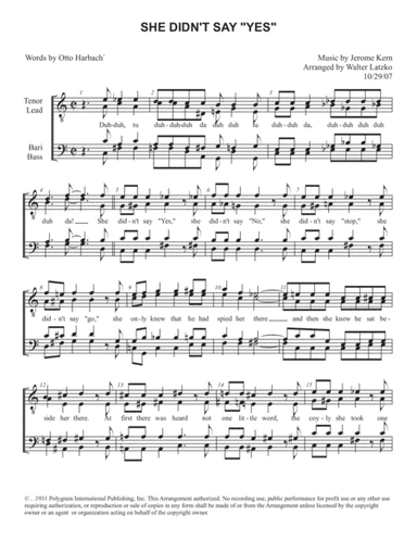 She Didn't Say Yes (arr. Walter Latzko)