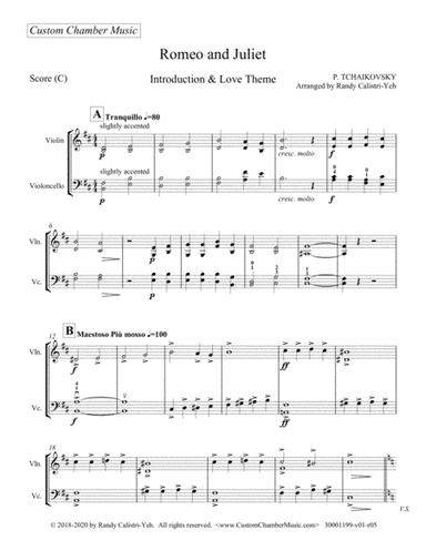 Tchaikovsky Introduction and Love Theme from "Romeo and Juliet" (violin/cello duet) (arr. Randy Calistri-Yeh)