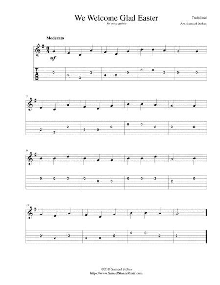 We Welcome Glad Easter - for easy guitar with TAB (arr. Samuel Stokes)