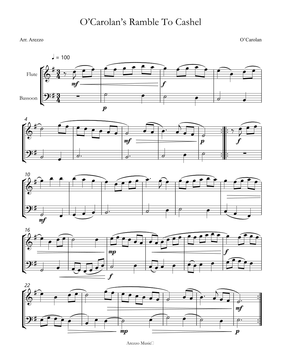 o’carolan’s ramble to cashel flute and bassoon sheet music by arezzo (arr. Arezzo Music)