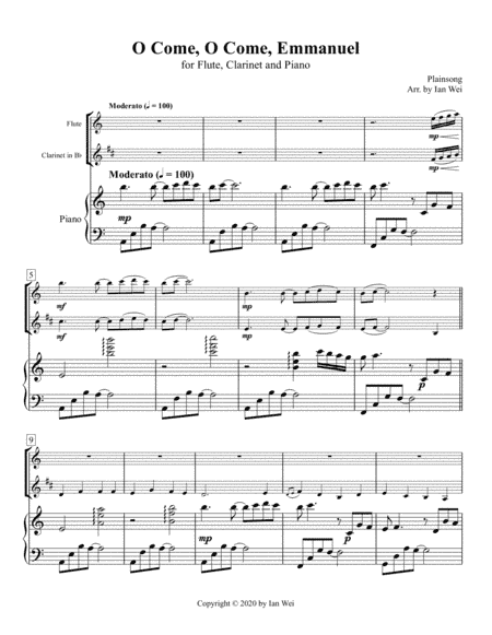O Come, O Come, Emmanuel for Flute, Clarinet and Piano (arr. Ian Wei)