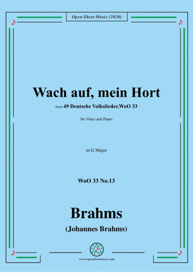 Brahms-Wach auf,mein Hort,WoO 33 No.13,in G Major,for Voice&Piano (arr. MSM)