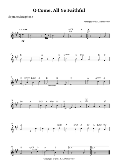 O Come, All Ye Faithful - Soprano Saxophone Solo with Chords (arr. P.H. Damasceno)