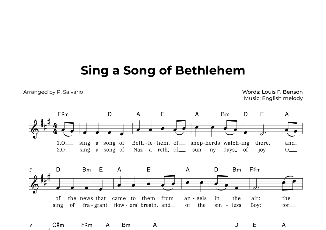 Sing a Song of Bethlehem (Key of F-Sharp Minor) (arr. R. Salvario)
