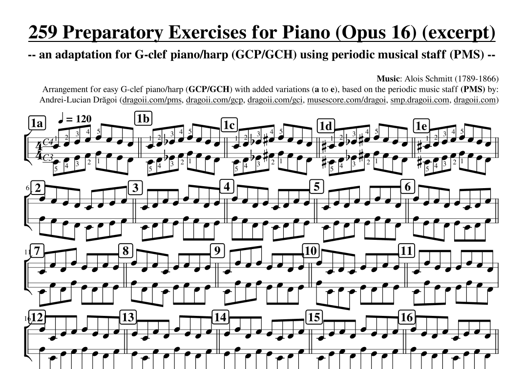Schmitt (Alois) 259 Preparatory Exercises for Piano (Opus 16) (excerpt) - G-clef pian arr. (PMS) (arr. Andrei Lucian Dragoi)