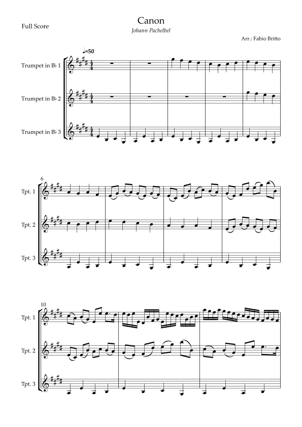Canon - Johann Pachelbel (Wedding/Reduced Version) for Trumpet in Bb Trio (arr. Fabio Britto)
