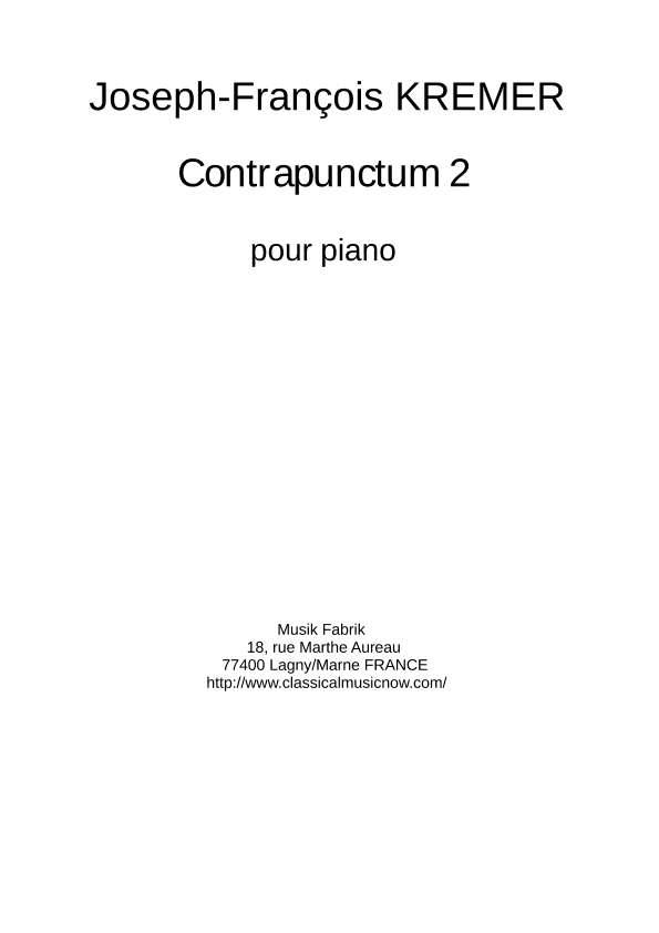 Joseph-François Kremer: Contrapunctum 2 for piano