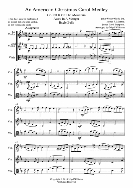 An American Christmas Carol Medley, for Violin Duet or Violin and Viola (arr. Nigel Williams)