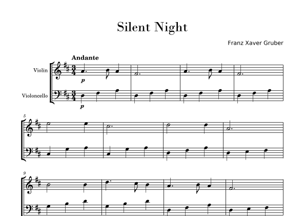 Silent Night (Easy Violin and Cello Duo) (arr. Gisele Sant'Ana)