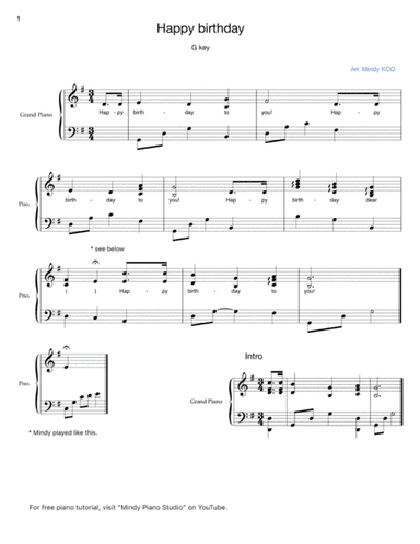 Happy Birthday - G key (arr. Mindy KOO)