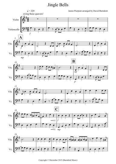 Jingle Bells (Jazzy Style!) for Violin and Cello Duet (arr. David Burndrett)
