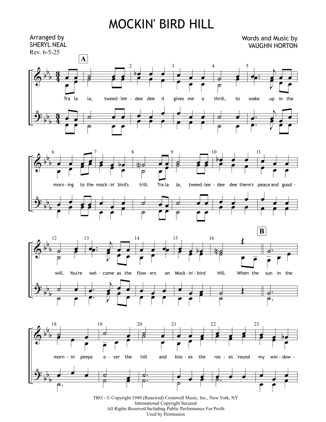 Mockin' Bird Hill (arr. Sheryl Neal)
