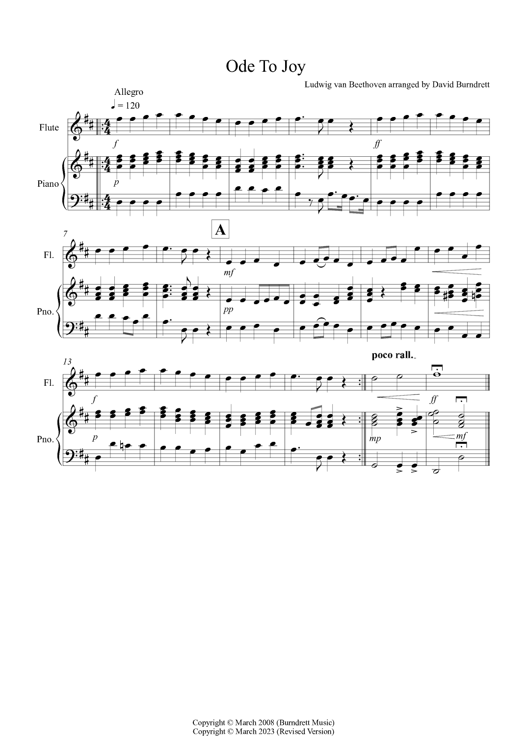 Ode To Joy for Flute and Piano (arr. David Burndrett)
