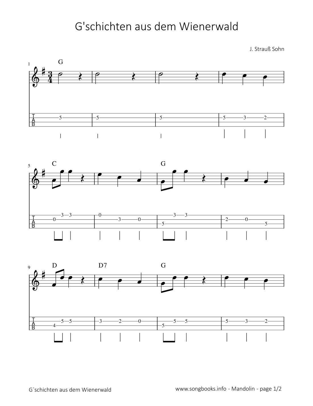 G'schichten aus dem Wienerwald - J. Strauß Sohn (arr. songbooks.info)