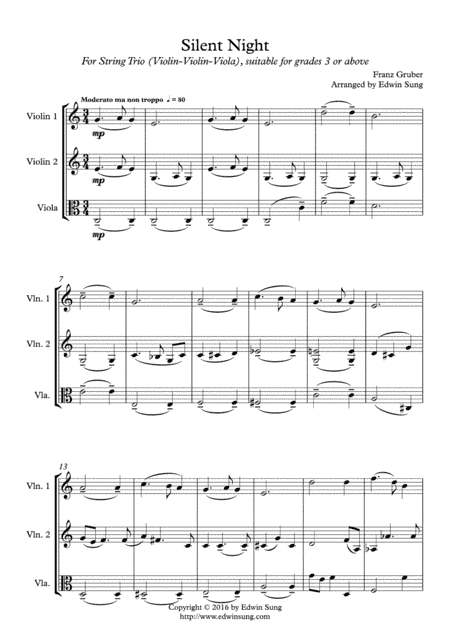 Silent Night (string trio (violin-violin-viola),grades >3,part scores included) (arr. Edwin Sung)