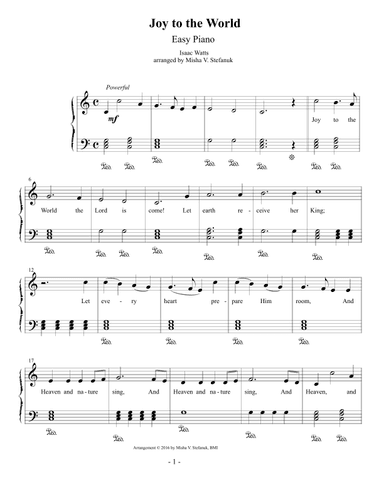 Joy to the World, Easy Piano (arr. Misha Stefanuk)