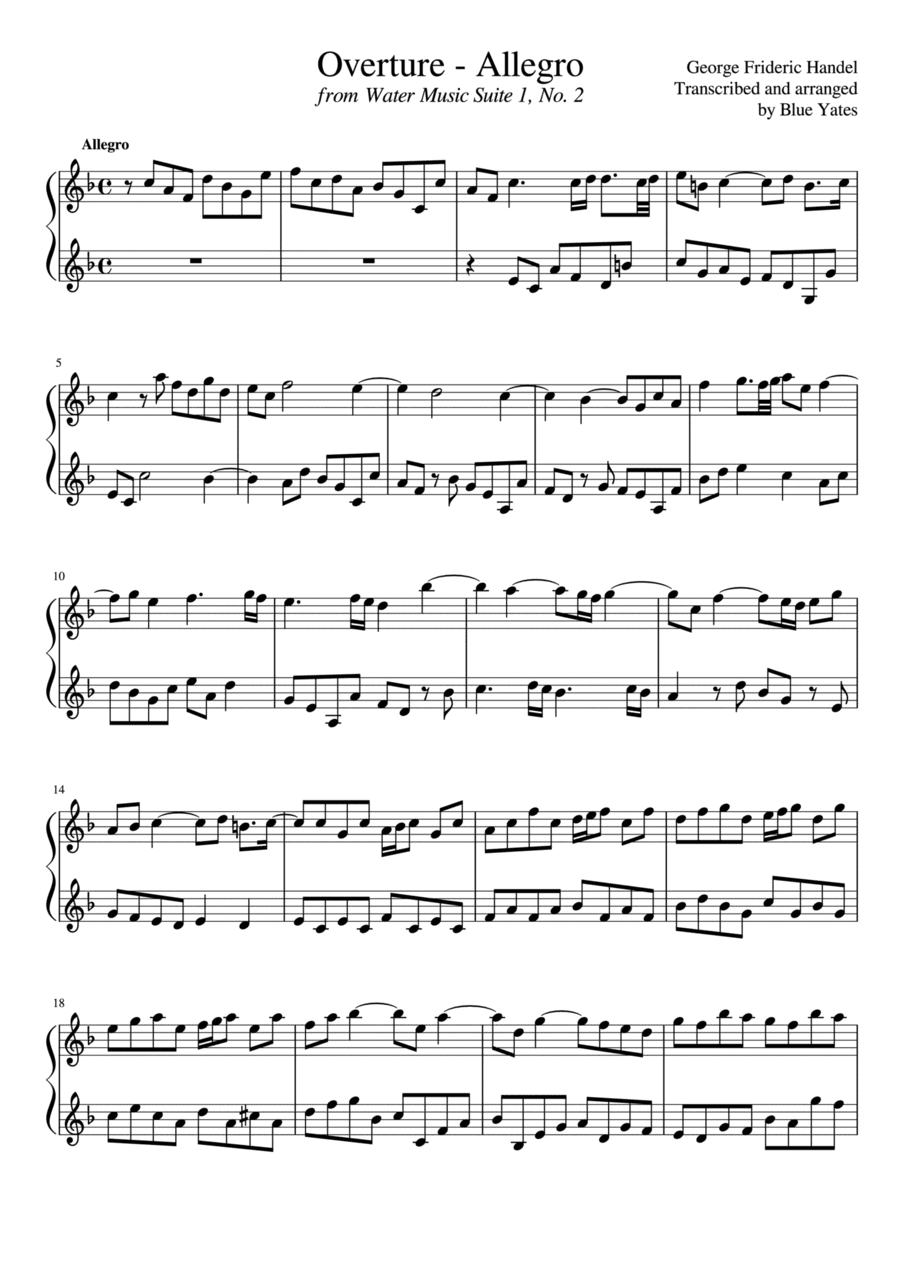 Overture - Allegro from Water Music Suite 1, No. 1 (George Frideric Handel) (arr. Blue Yates)