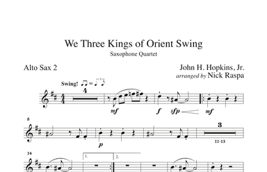 We Three Kings of Orient Swing (sax quartet - AATB) Alto Sax 2 part (arr. Nick Raspa)