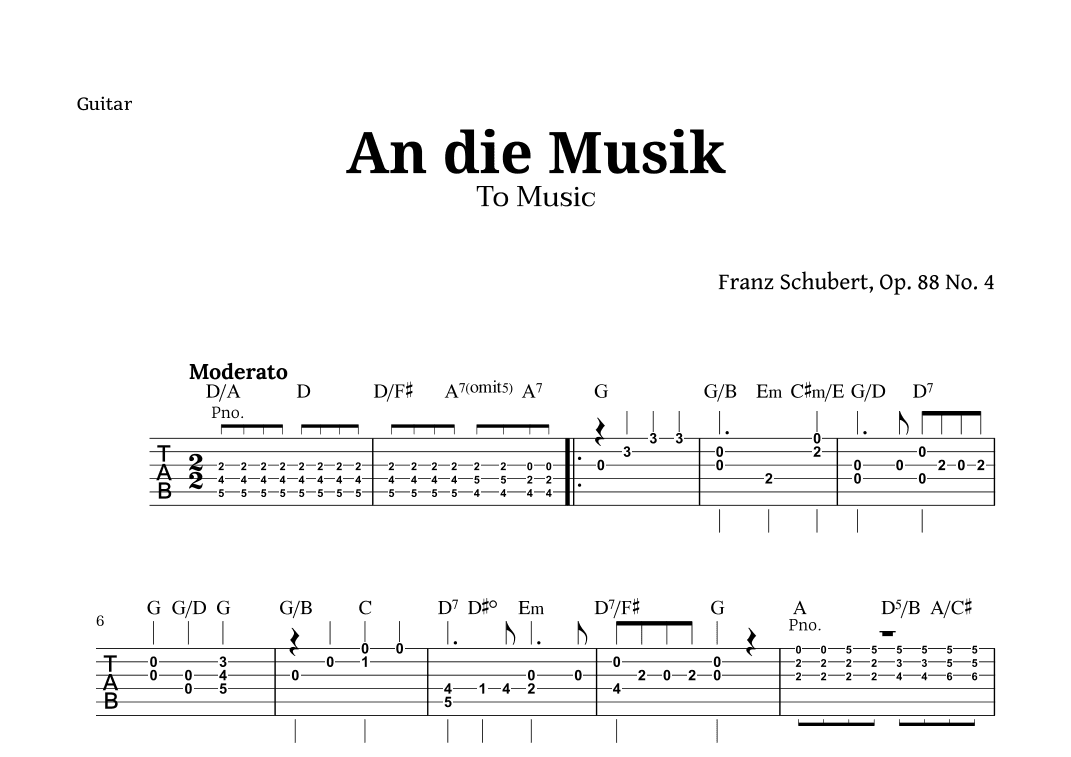 An die Musik (To Music) by for Guitar (arr. Langanho)