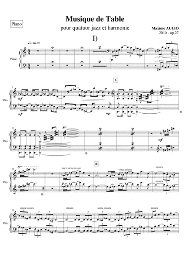 Musique de Table (Tafelmusik), for jazz quartet & wind band - PARTS