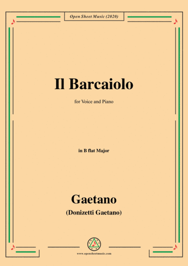 Donizetti-Il Barcaiolo,in B flat Major,for Voice and Piano (arr. MSM)