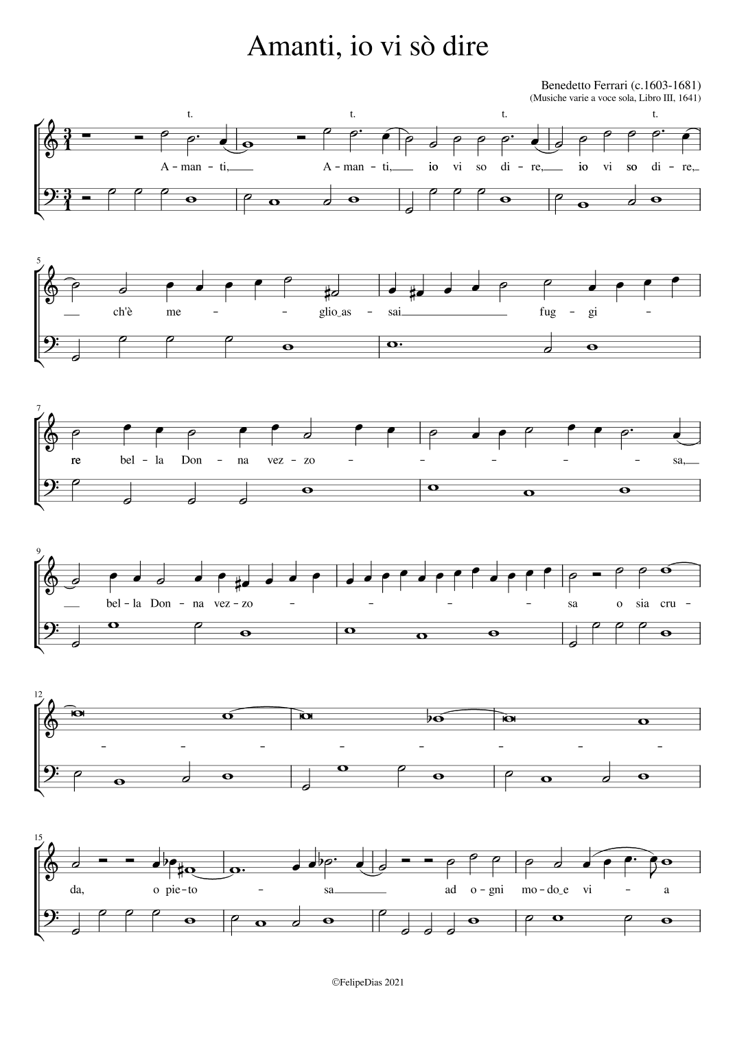 Amanti, io vi sò dire (arr. Early Music Scores)