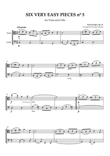 Six Very Easy Pieces nº 5 (Allegretto) - Viola and Cello (arr. Henrique Oliveira)
