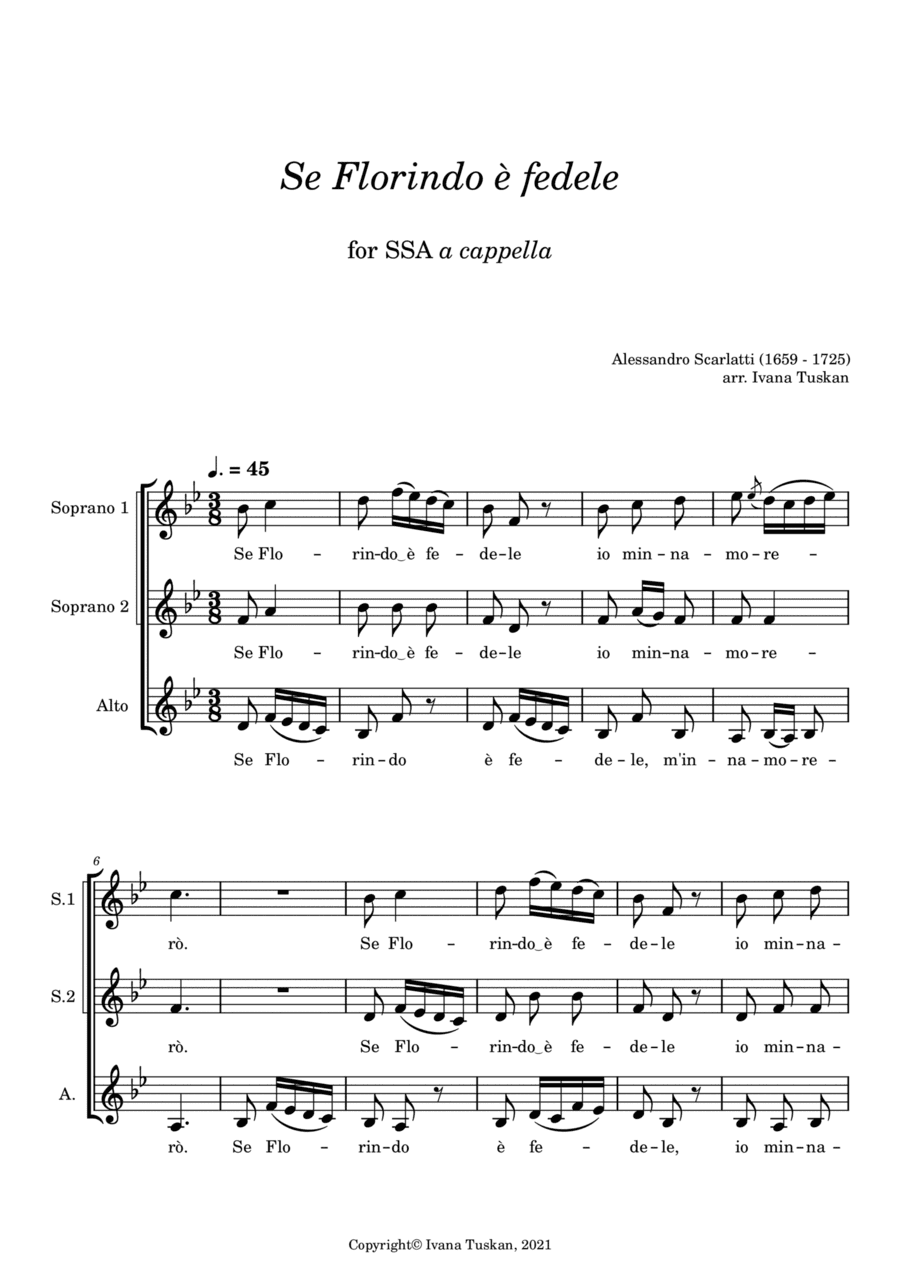 Se Florindo è fedele, for SSA a cappella (arr. Ivana Tuskan)