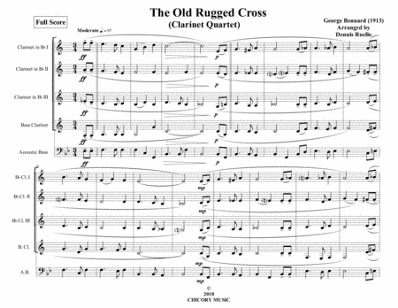 The Old Rugged Cross - Clarinet Quartet - Intermediate (arr. Dennis Ruello)