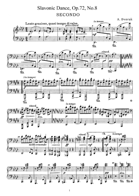 Dvorak Slavonic Dance, Op.72, No.8, for piano duet, PD898 (arr. Fukuhara)