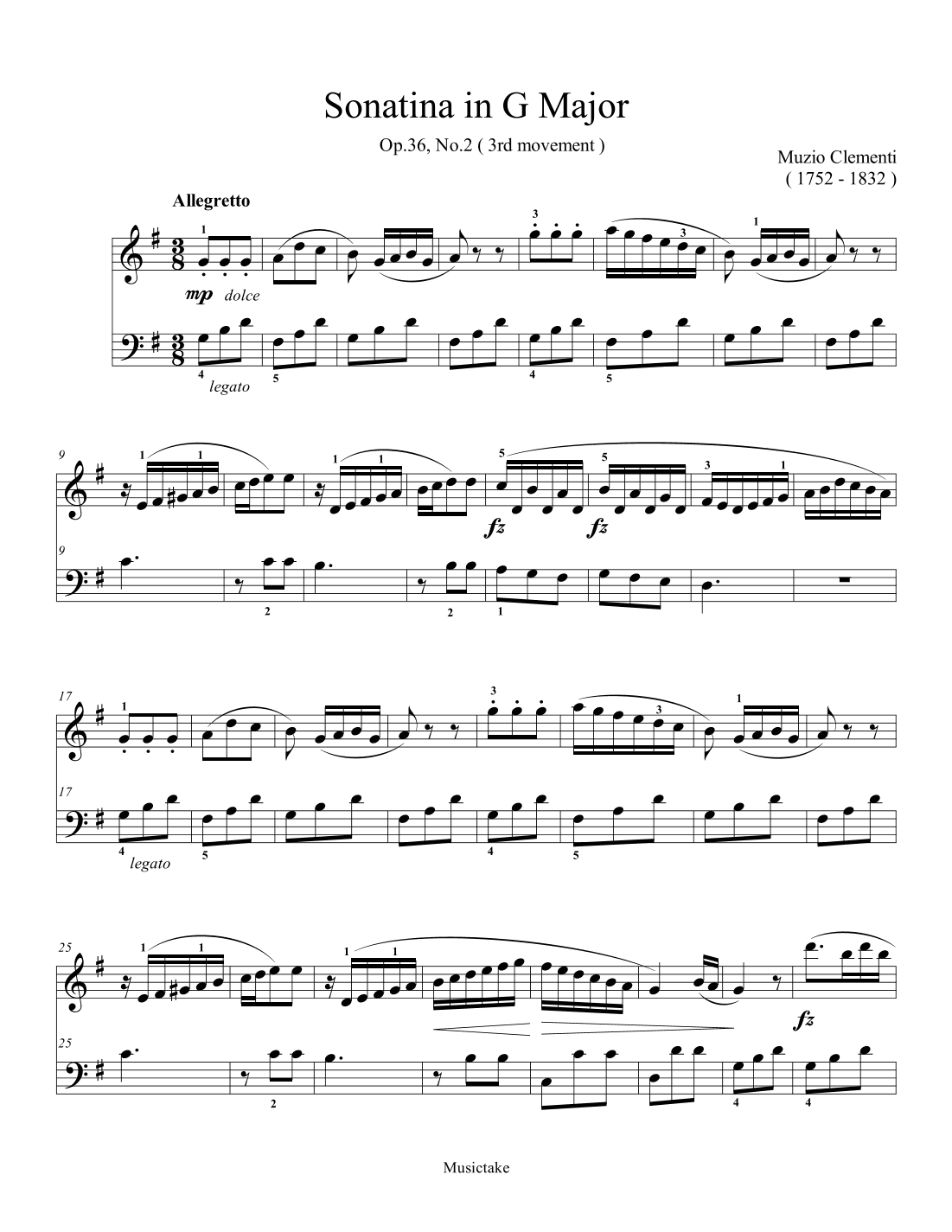Clementi Sonatina in G Major Op.36 No.2 (3rd movement) (arr. Ben Choupak)