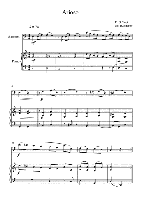 Arioso, Daniel Gottlob Turk, For Bassoon & Piano (arr. Eugene Egorov)