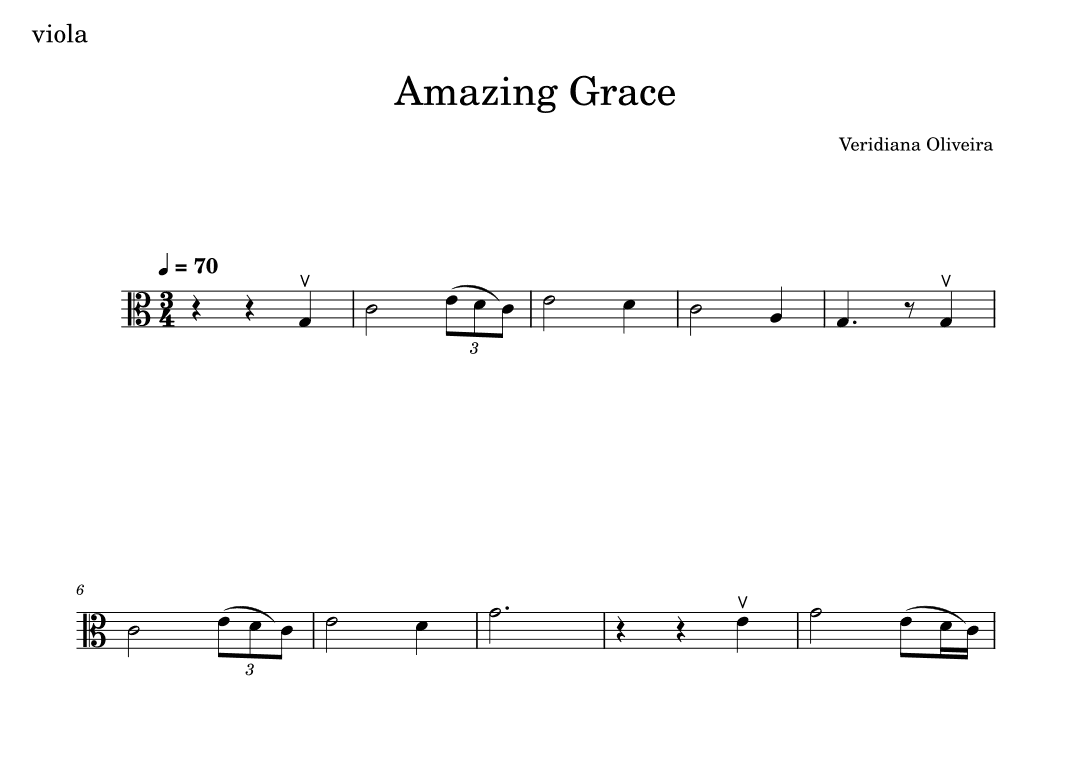 Amazing Grace, for Viola in C major (arr. Veridiana Oliveira)