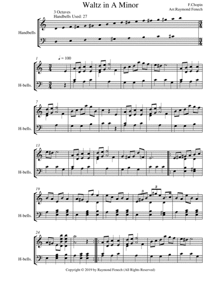 Waltz in A Minor - Chopin - 3 Octaves (For Handbell Choir) (arr. Raymond Fenech)