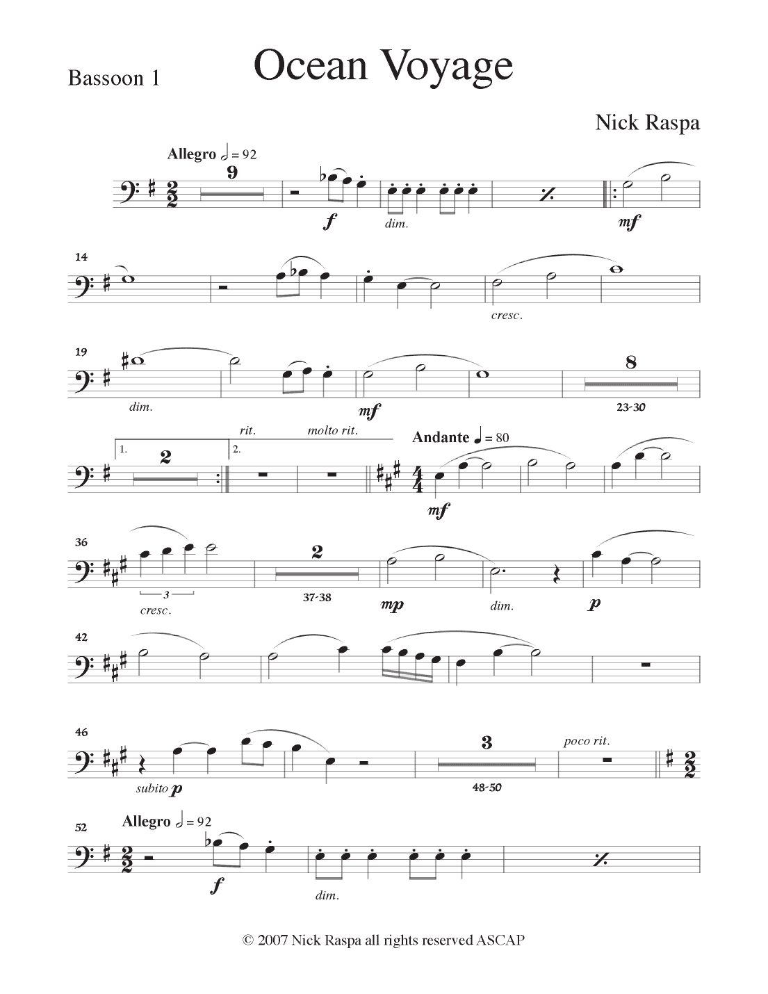 Ocean Voyage - (Full Orchestra) Bassoon 1 part