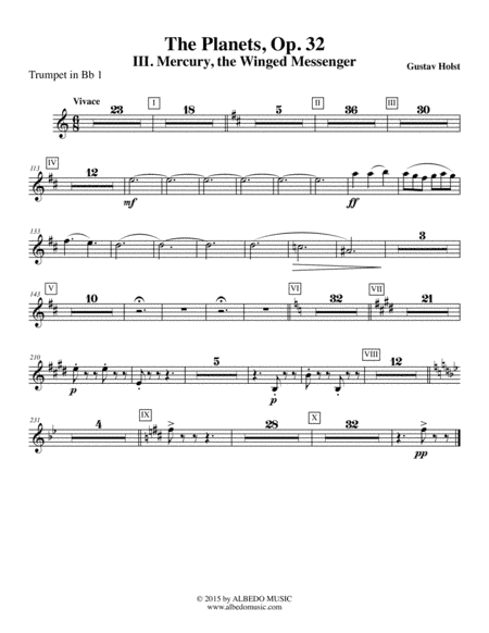Holst The Planets, III. Mercury, the Winged Messenger - Trumpet in Bb 1 (Transposed Part), Op. 32 (arr. Doug Clyde)