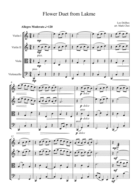 Flower Duet - Lakme (String Quartet) (arr. Mark Choi)