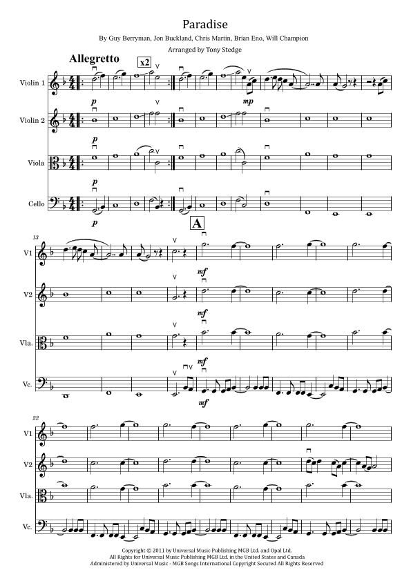 Paradise (arr. Tony Stedge)