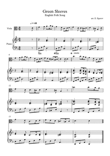 Greensleeves (What Child is This), English Folk Song, For Viola & Piano (arr. Eugene Egorov)