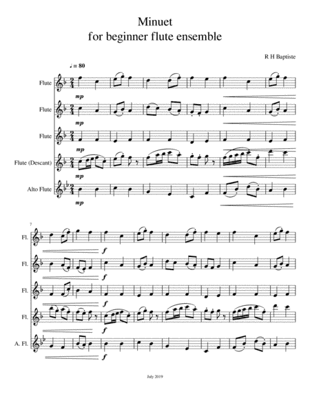 Minuet - beginner flute ensemble