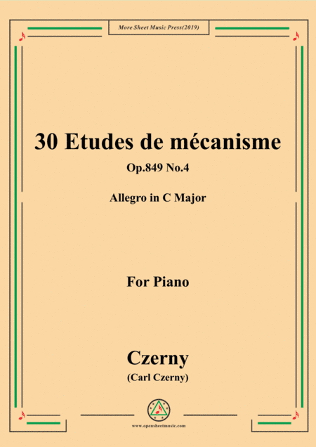 Czerny-30 Etudes de mécanisme,Op.849 No.4,Allegro in C Major,for Piano (arr. MSM)